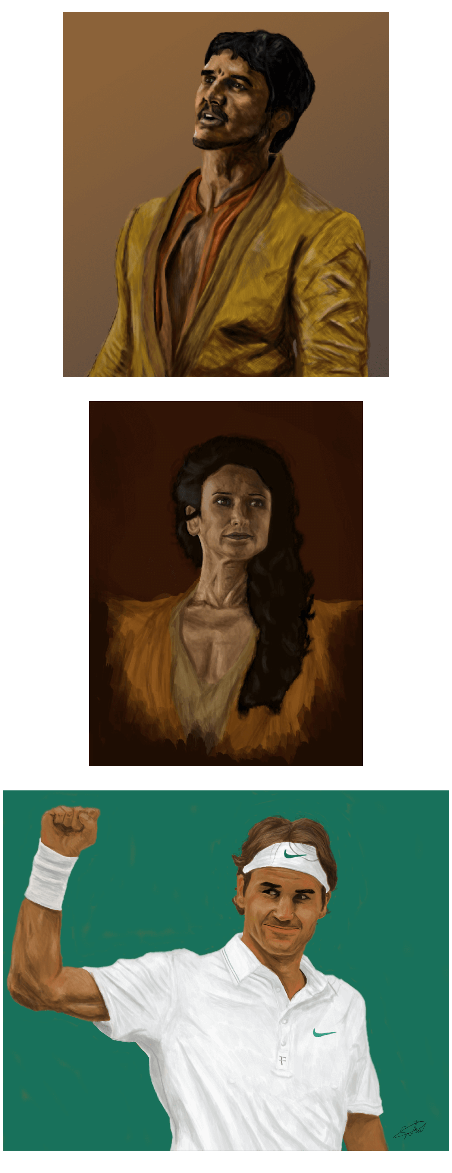Image showing paintings of Game of Thrones characters and Roger Federer