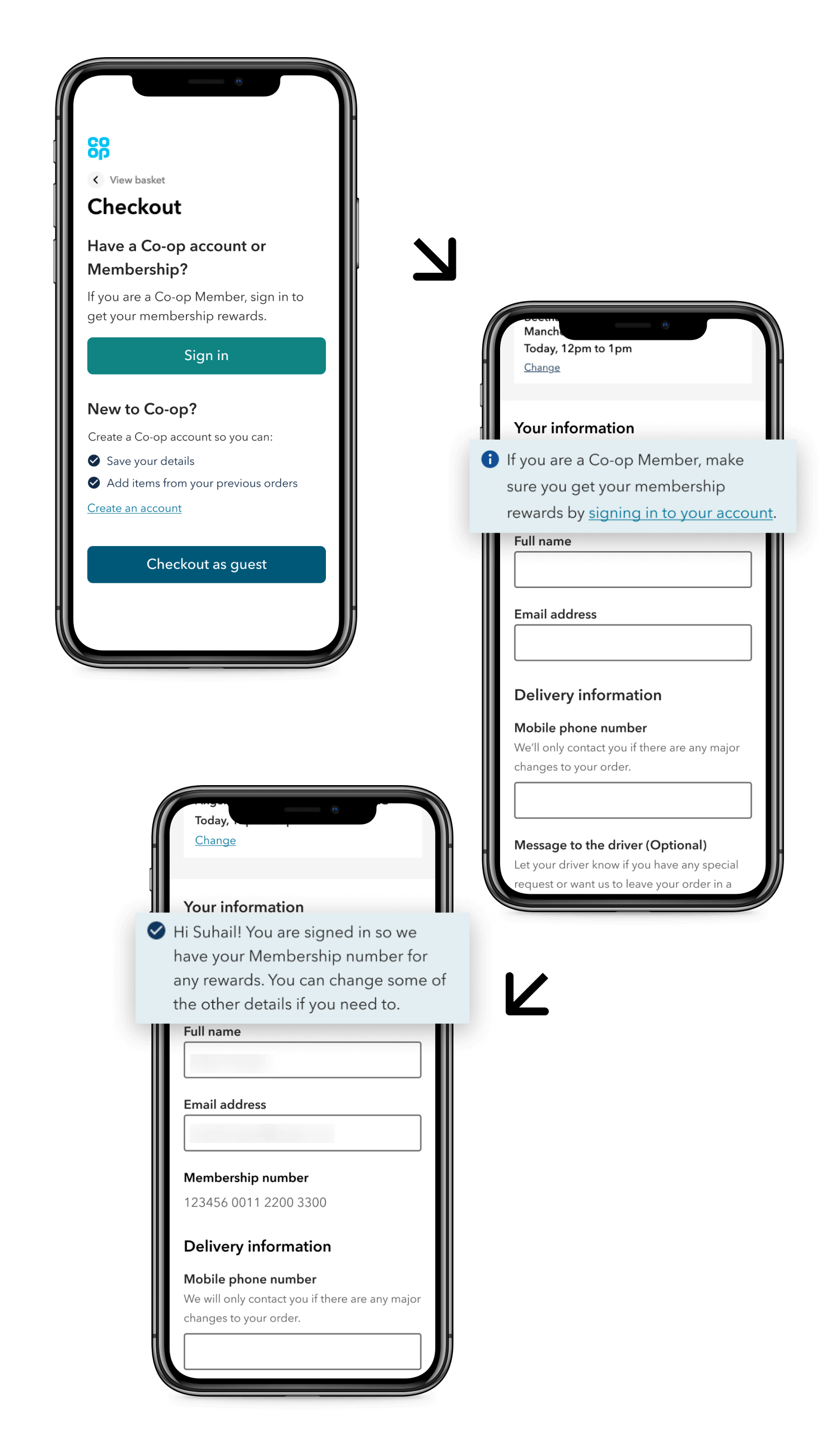 Image showing screenshots of Tesco, Asda, Sainsburys, Deliveroo and Gopuff.